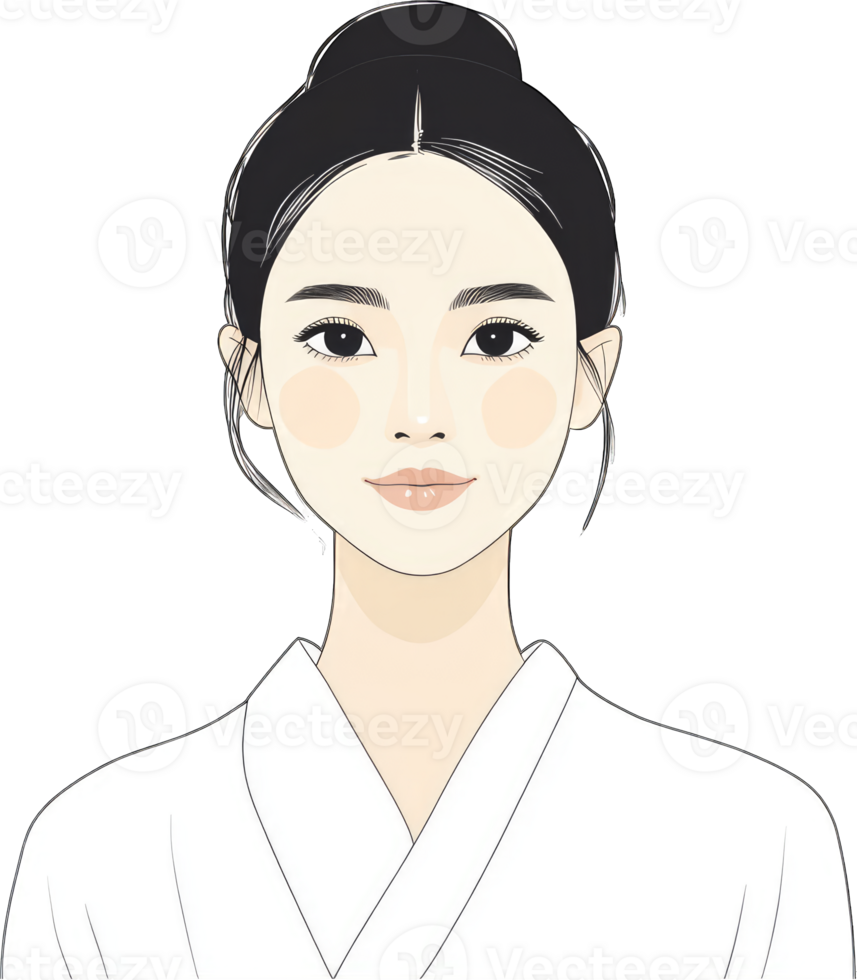 Elegant Woman in Simple White Robe with Dark Hair png