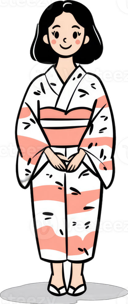 A Young Woman Wearing A Peach And White Yukata png