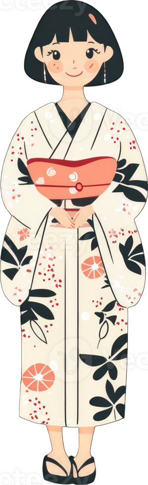 fille portant une floral kimono en portant une petit cadeau png