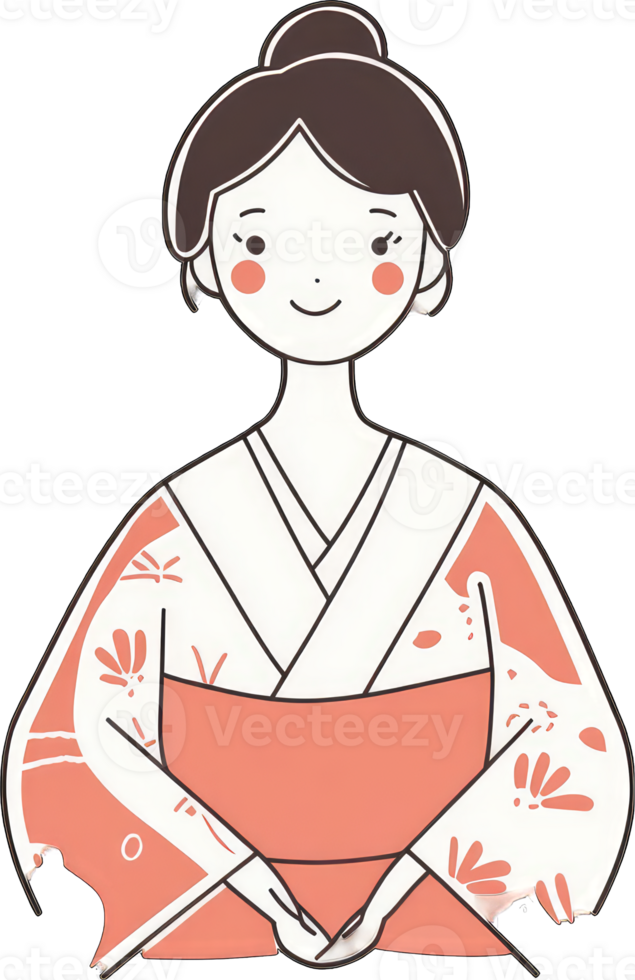 A cheerful young woman wearing a traditional kimono png