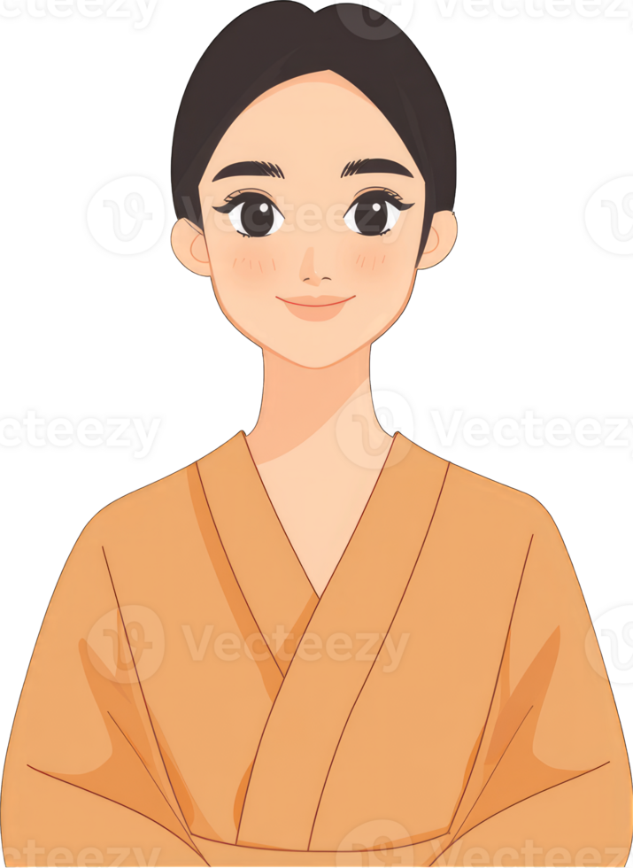A Young Woman Wearing a Peach Colored Kimono png