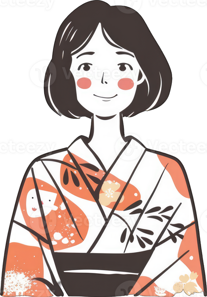 Woman wearing a floral patterned yukata png