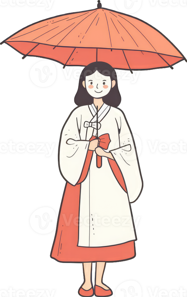 Korean Woman in Hanbok Holding a Parasol png