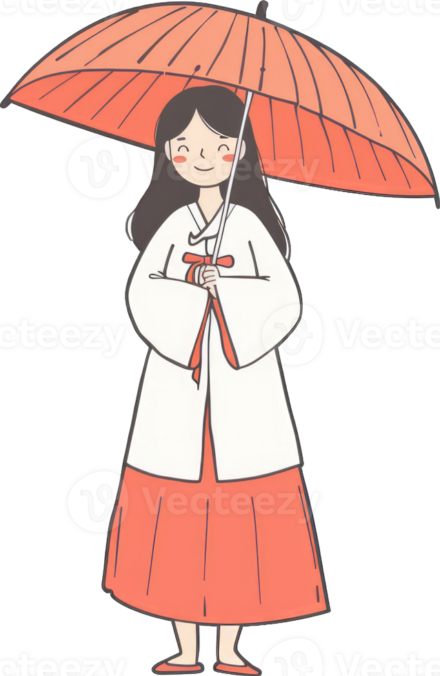 Girl in Hanbok holding an orange umbrella png