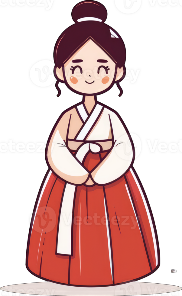 Adorable Girl Wearing Traditional Korean Hanbok Dress png