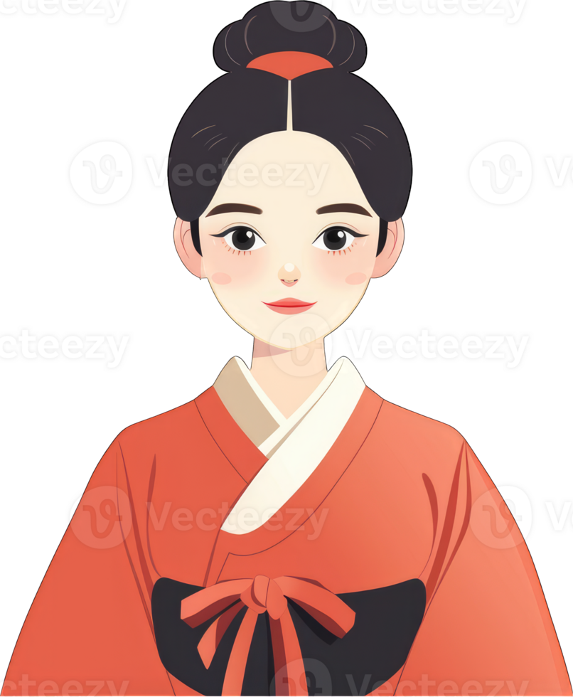 Elegant Woman in Traditional Korean Hanbok Dress png