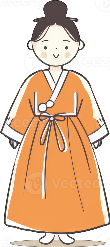 A Young Girl Wearing a Traditional Korean Hanbok Dress png