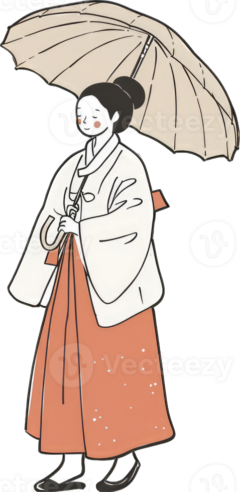 Woman in Traditional Hanbok Under an Umbrella png