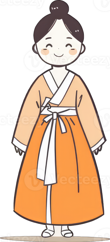 Adorable Cartoon Girl Wearing Traditional Korean Hanbok png
