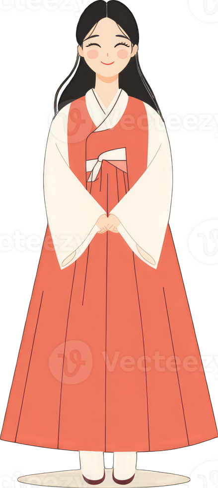 Happy Young Woman Wearing Traditional Korean Hanbok Dress png