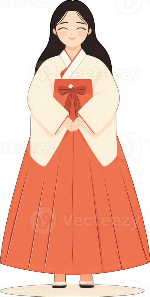 Smiling Woman in Traditional Korean Hanbok Dress png