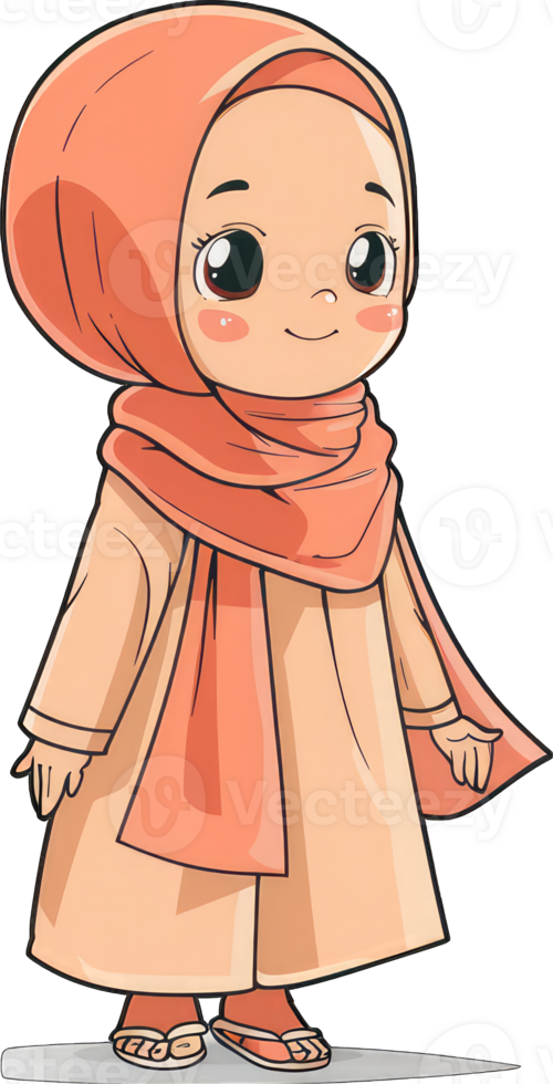 A Cute Young Girl Wearing a Peach Hijab and Abaya png