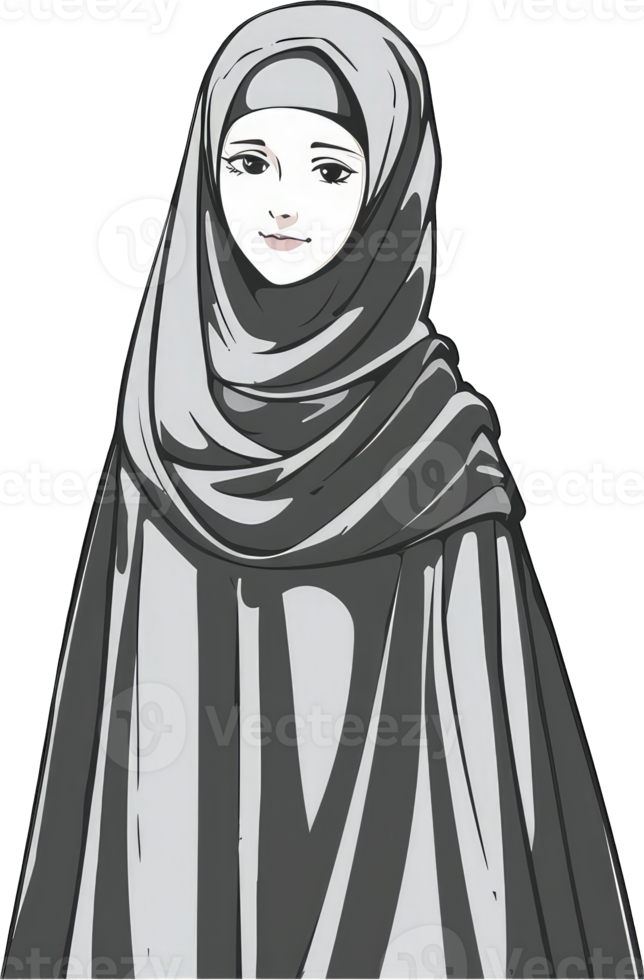 A grayscale illustration of a woman wearing a hijab png