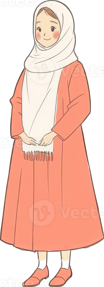 A Young Woman Wearing a Coral Coat and White Hijab png