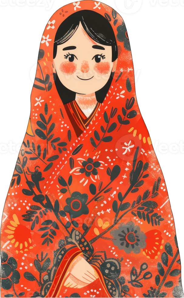 A stylized floral patterned babushka doll girl png