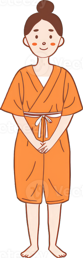 A cartoon girl wearing an orange kimono stands politely png