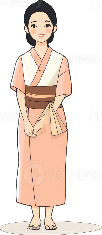 A young woman smiles wearing a peach yukata png