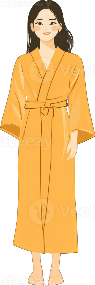 Young Woman Wearing a Mustard Yellow Bathrobe png