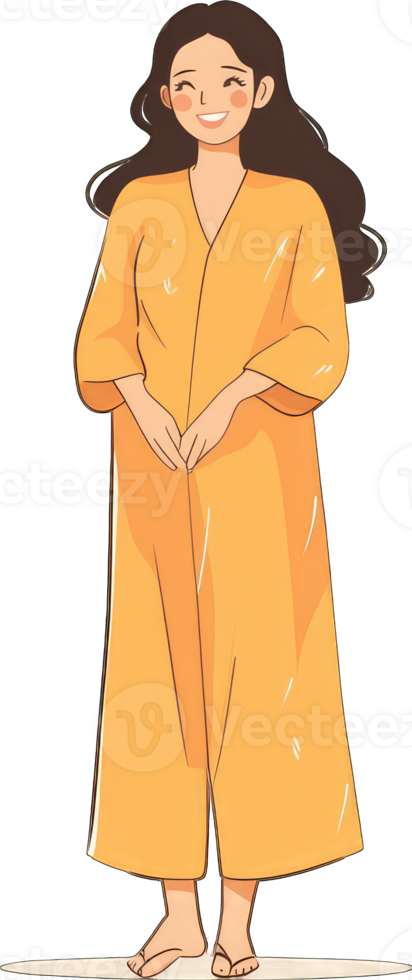 Happy Woman Wearing a Long Yellow Robe png