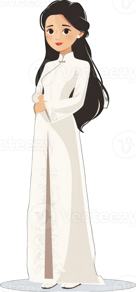 Elegant Woman In Traditional White Vietnamese Ao Dai Dress png