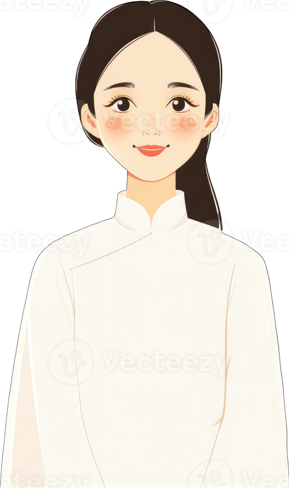 Illustration of a young woman in a white traditional dress png