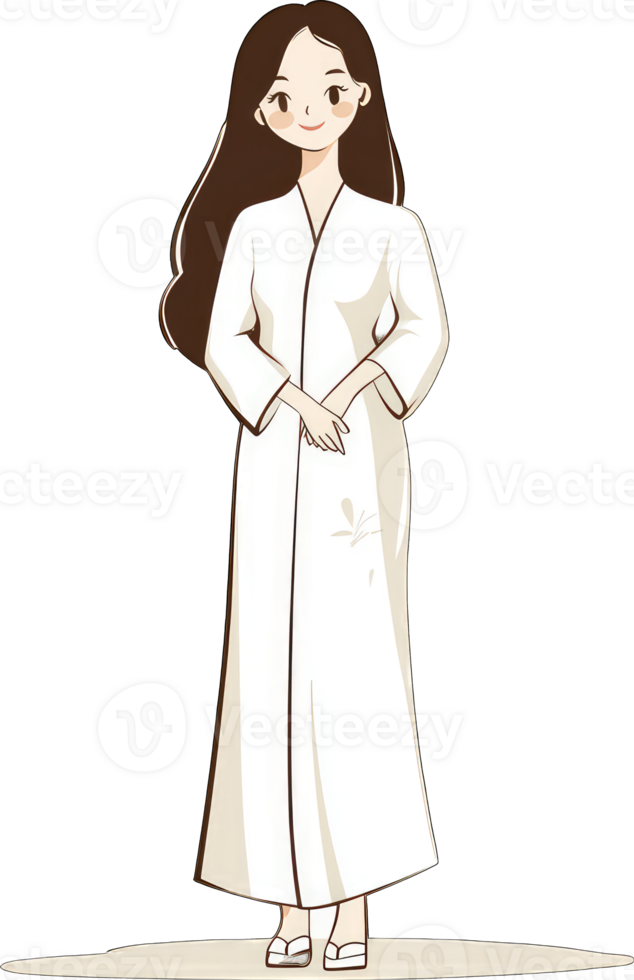 A young woman in a long white elegant dress png