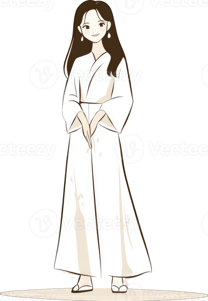 Young Woman in Elegant White Kimono Dress png