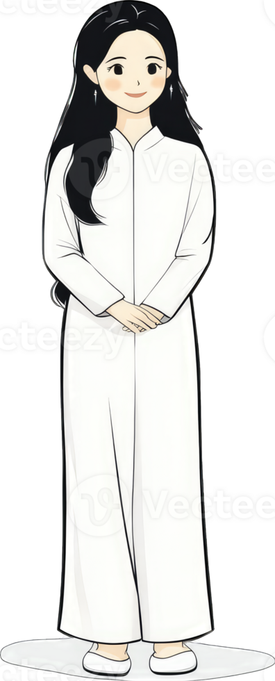 Elegant Woman in Long White Robe Stands Calmly png