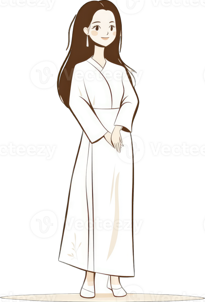Young Woman in Elegant White Hanbok Dress png