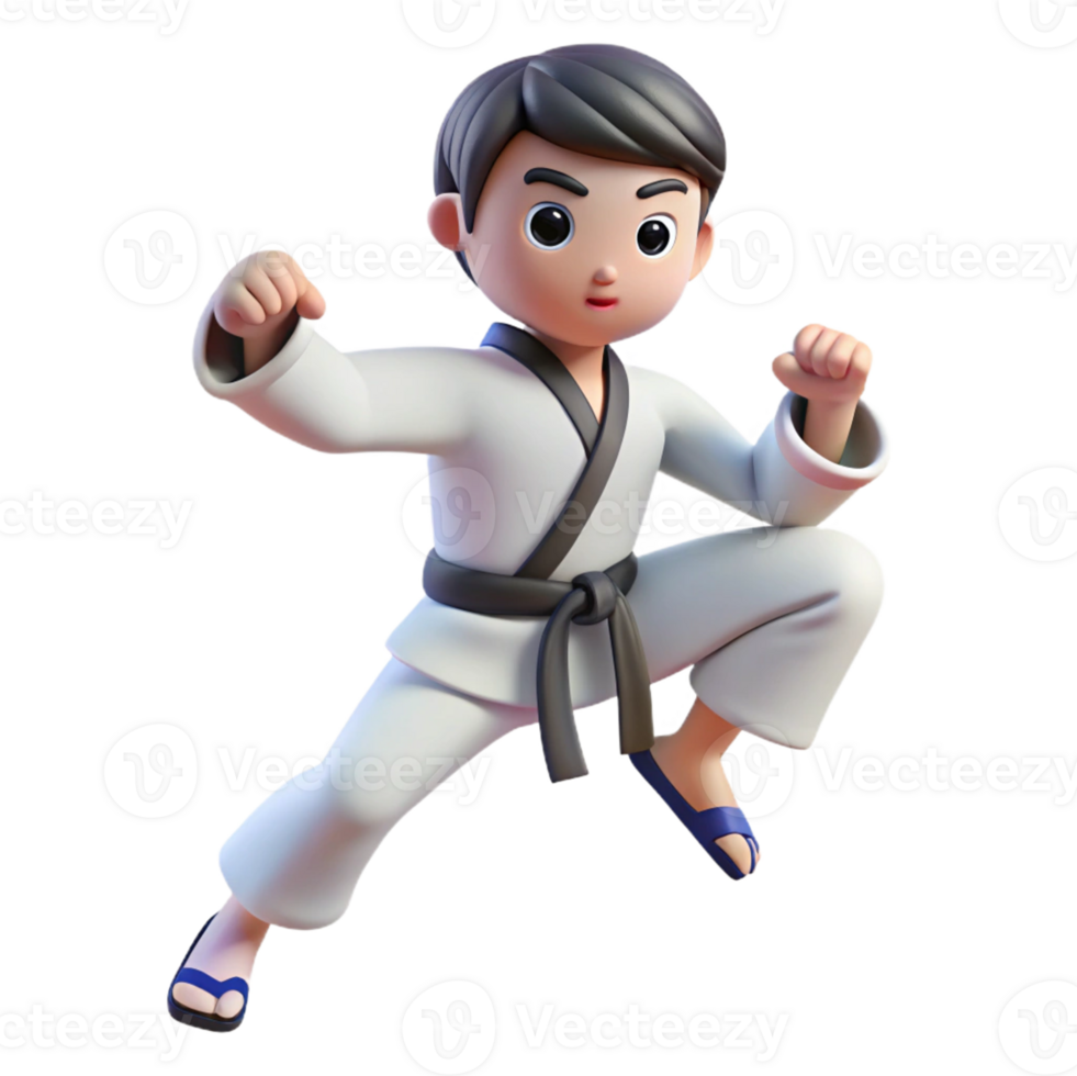 killed taekwondo fighter performing a high kick in 3D png