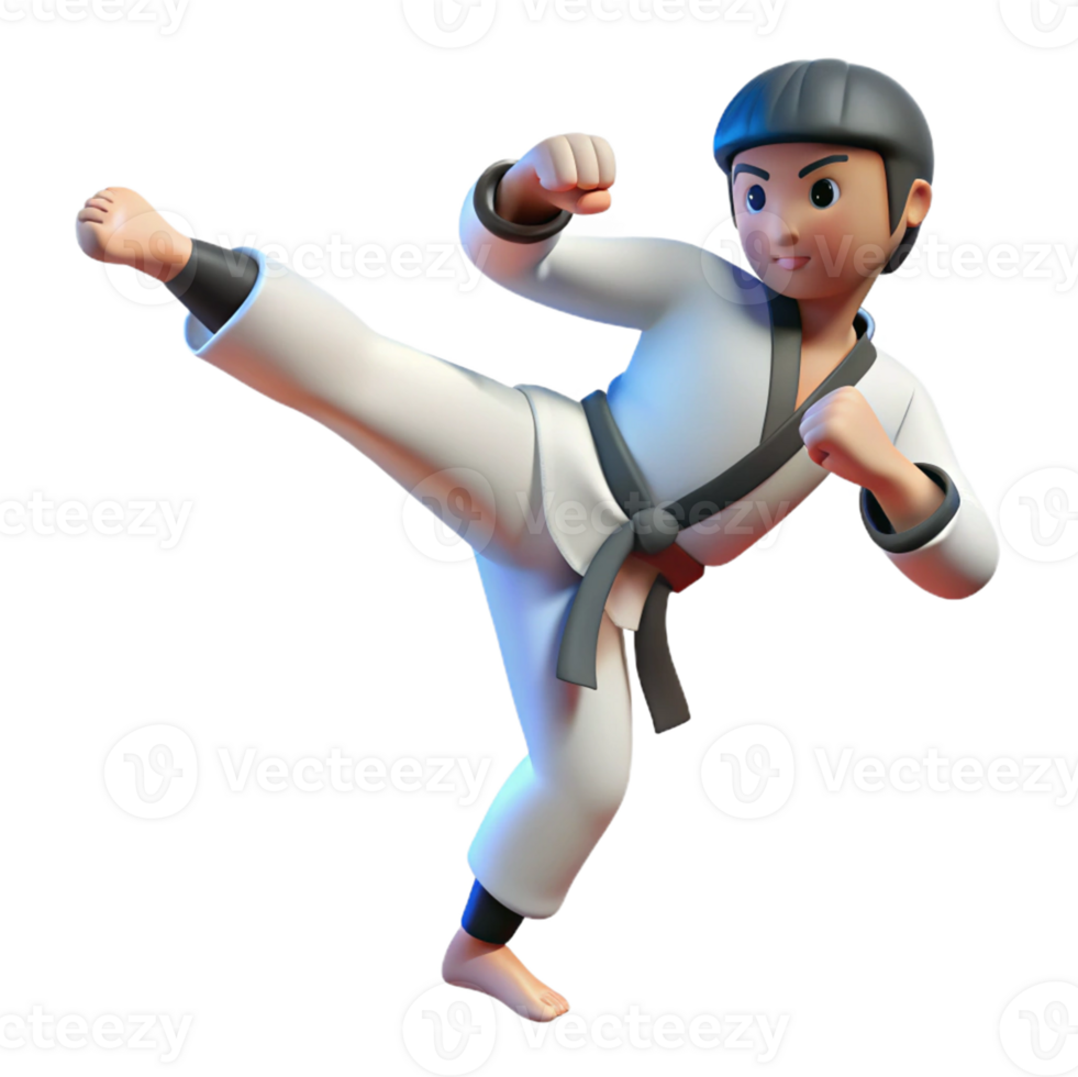 Athletic taekwondo fighter with dynamic pose png
