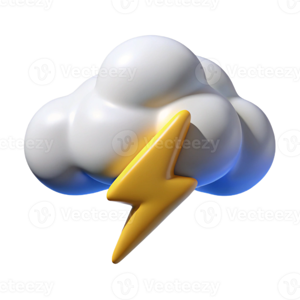 Decorative cloud design with thunderbolt effect png