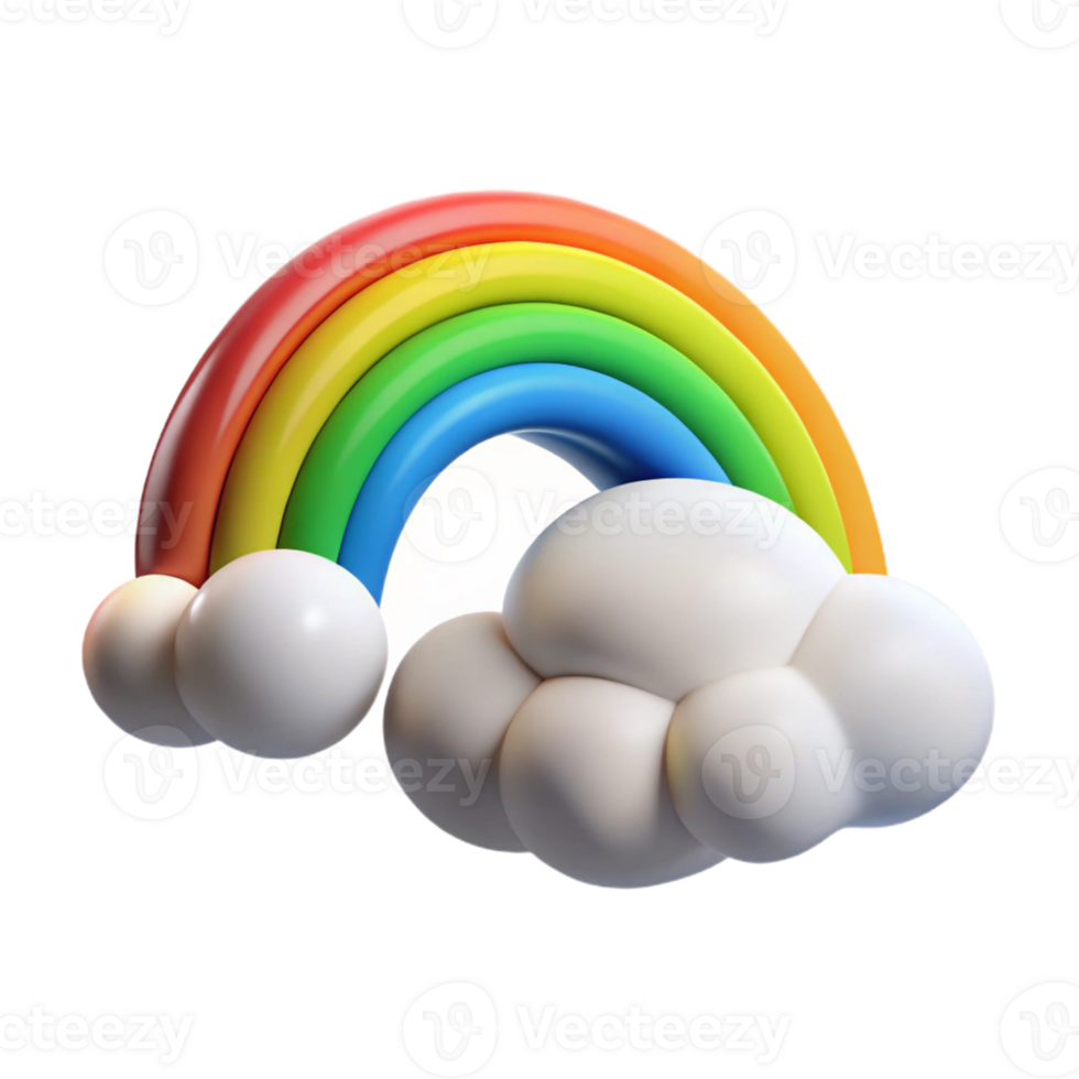 Bright rainbow arching over fluffy clouds in 3D png