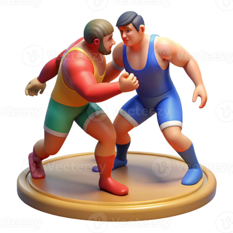 Realistic wrestling match with intense action in 3D png
