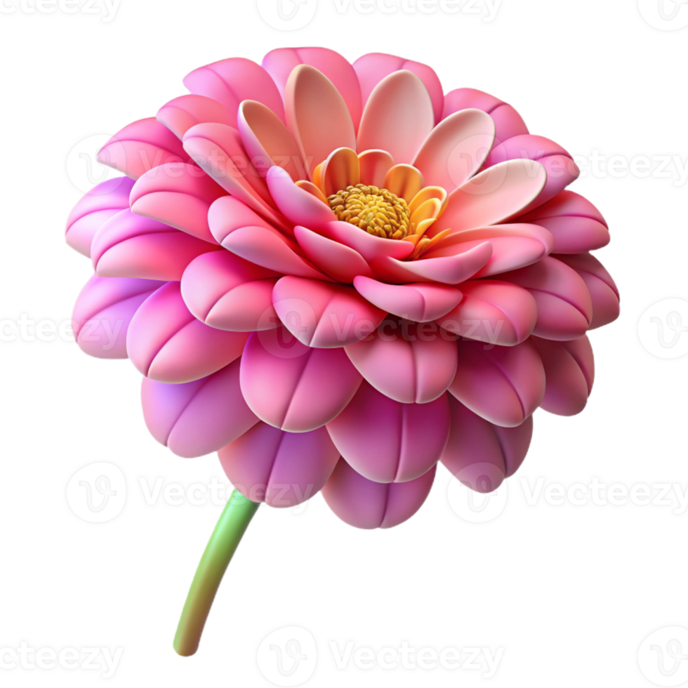 Realistic zinnia flower with vibrant pink petals in 3D png