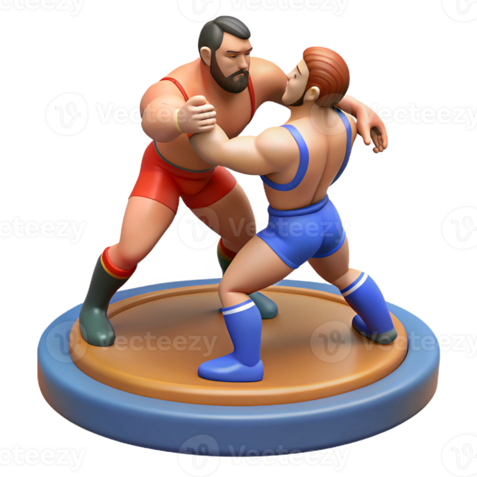Two wrestlers locked in a competitive bout png