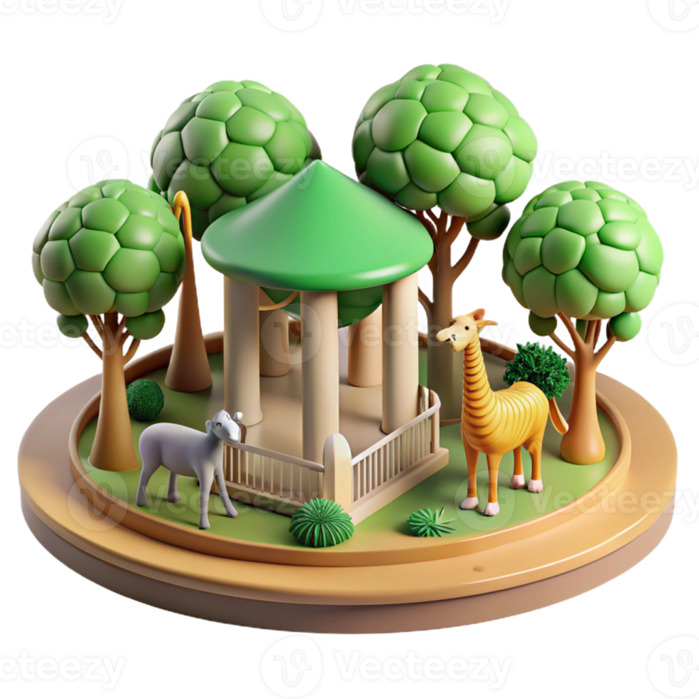 Realistic zoo illustration with vibrant greenery png