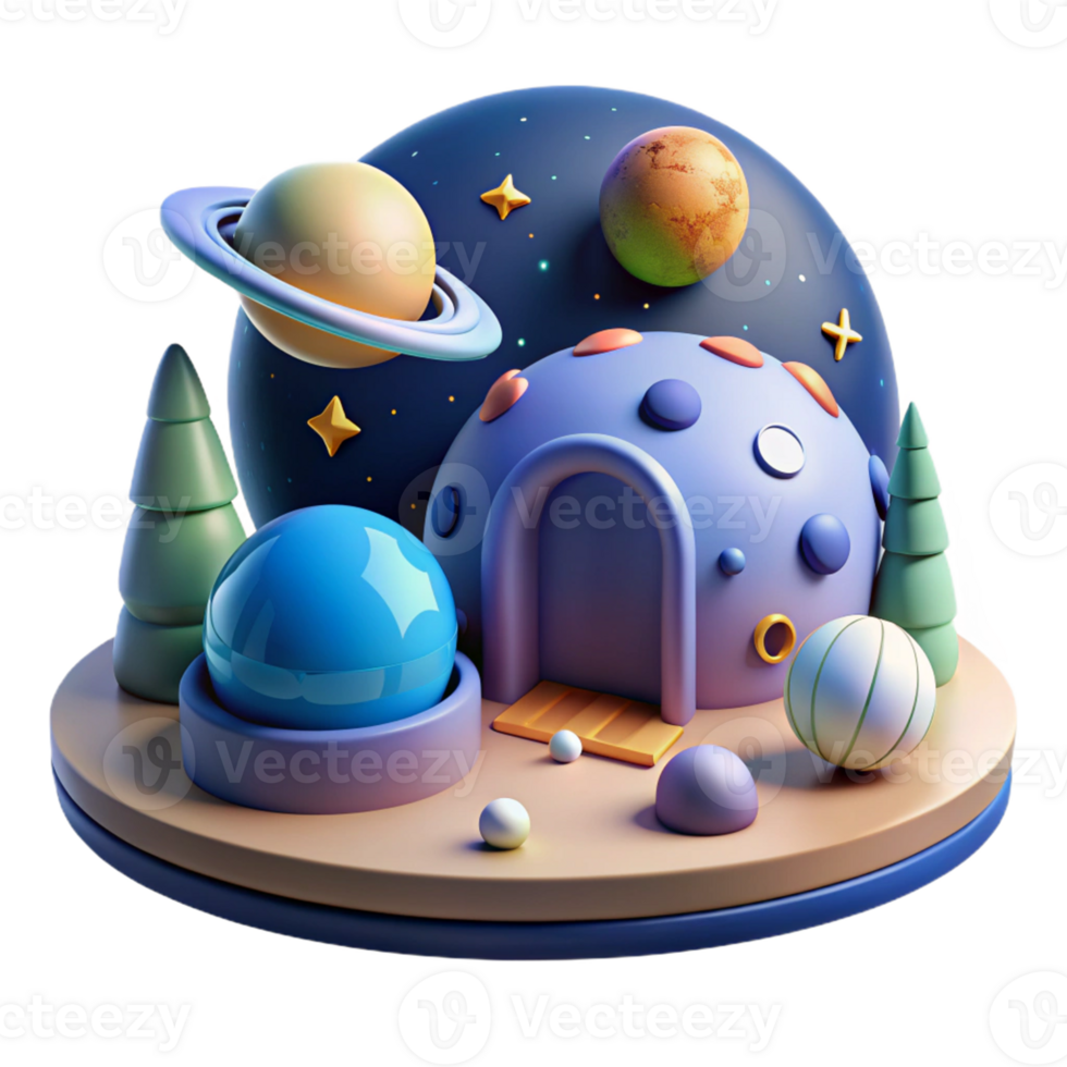 Majestic 3D space model with galactic elements png