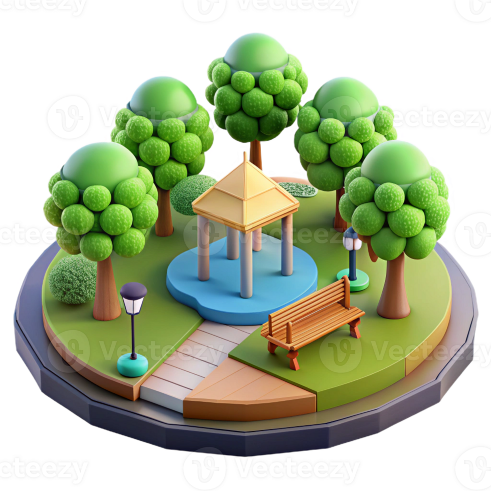 Scenic public park with a cozy gazebo in 3D png