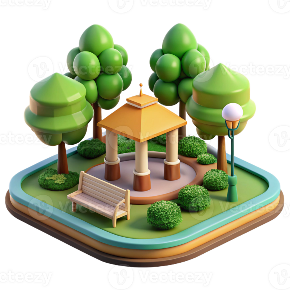 Realistic park setup featuring trees and seating png