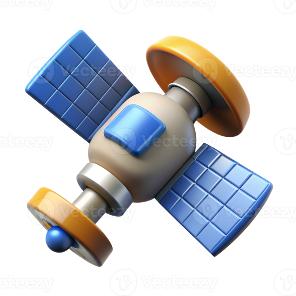 Vibrant 3D satellite design for science concepts png