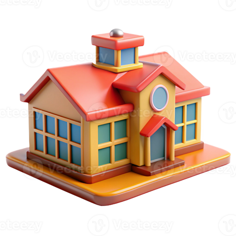 Realistic 3D school building with vibrant details png