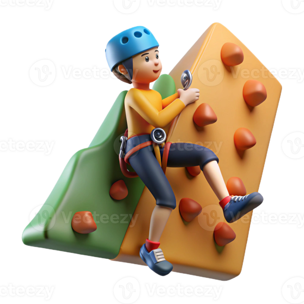 Dynamic 3D sport climbing on a wall png