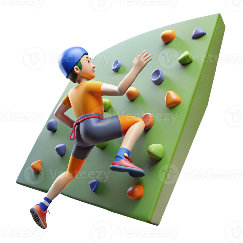 Realistic climbing wall with athlete in motion png