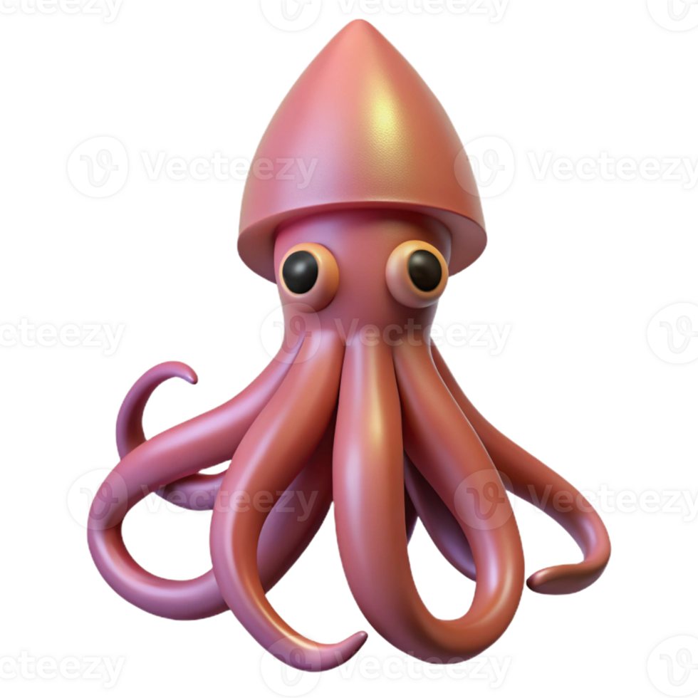 Decorative 3D squid for marine and underwater themes png