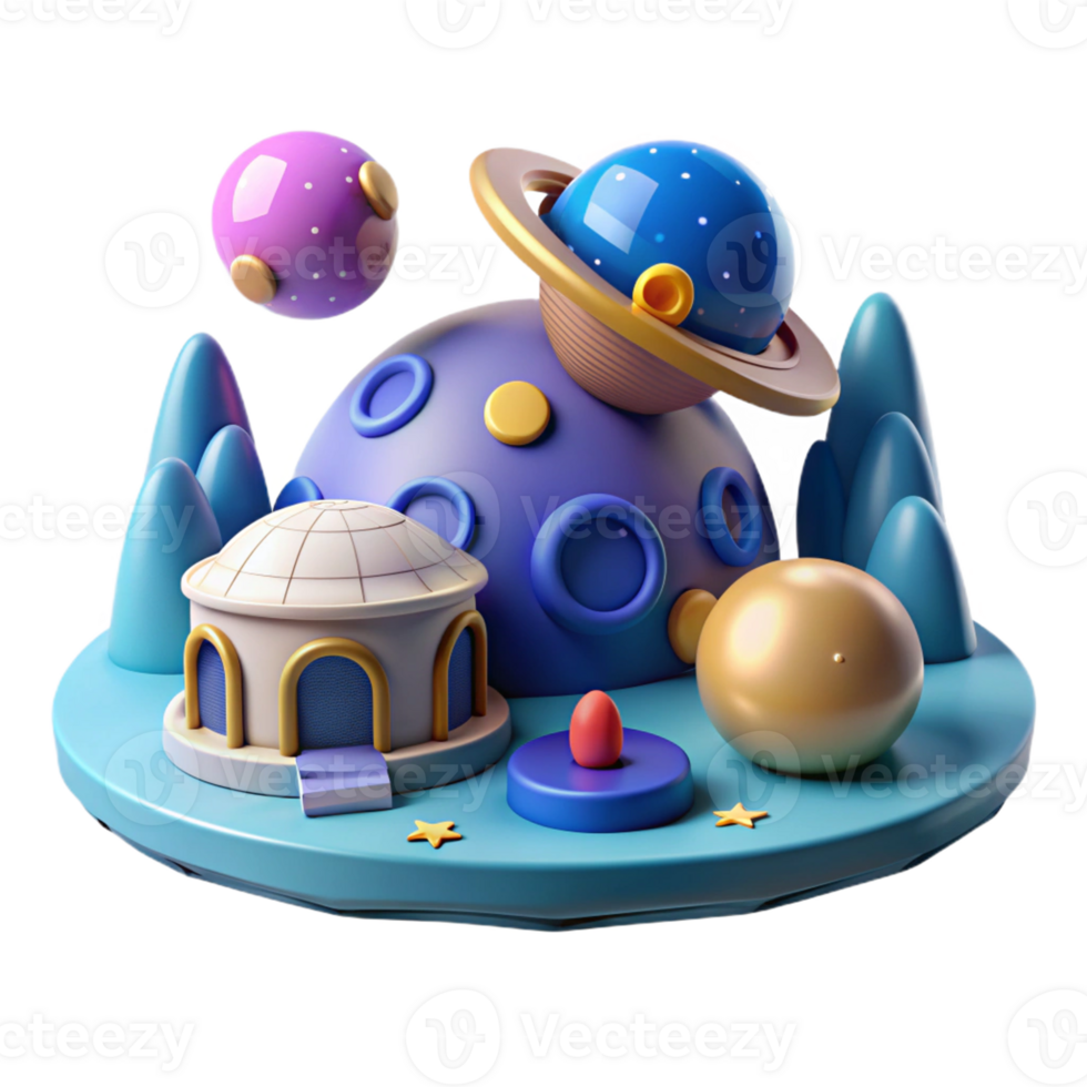 Realistic space scene with planets and stars in 3D png