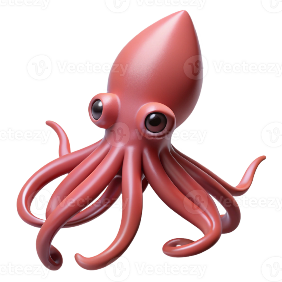 Realistic squid with vibrant pink tones in 3D png