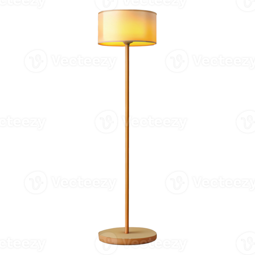 Tall minimalist floor lamp with warm light in 3D png