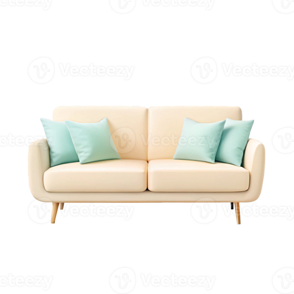 Elegant sofa with colorful pillows in 3D png