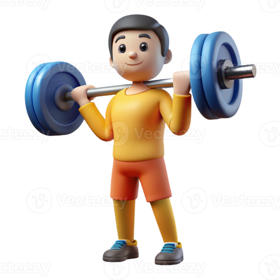 Realistic weightlifter performing a lift in 3D png